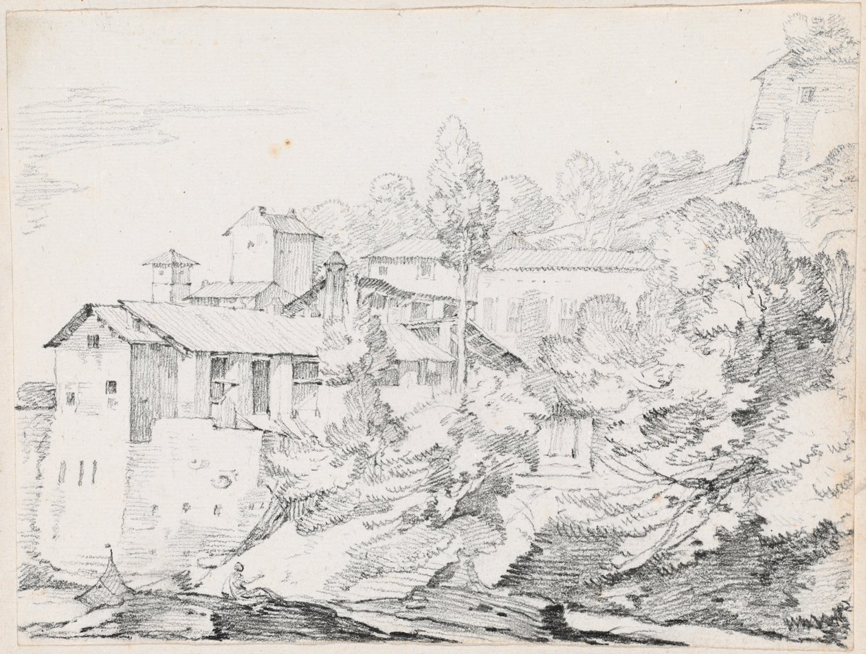 Olasz épületek a domboldalon alkotó: Joseph Marie Vien