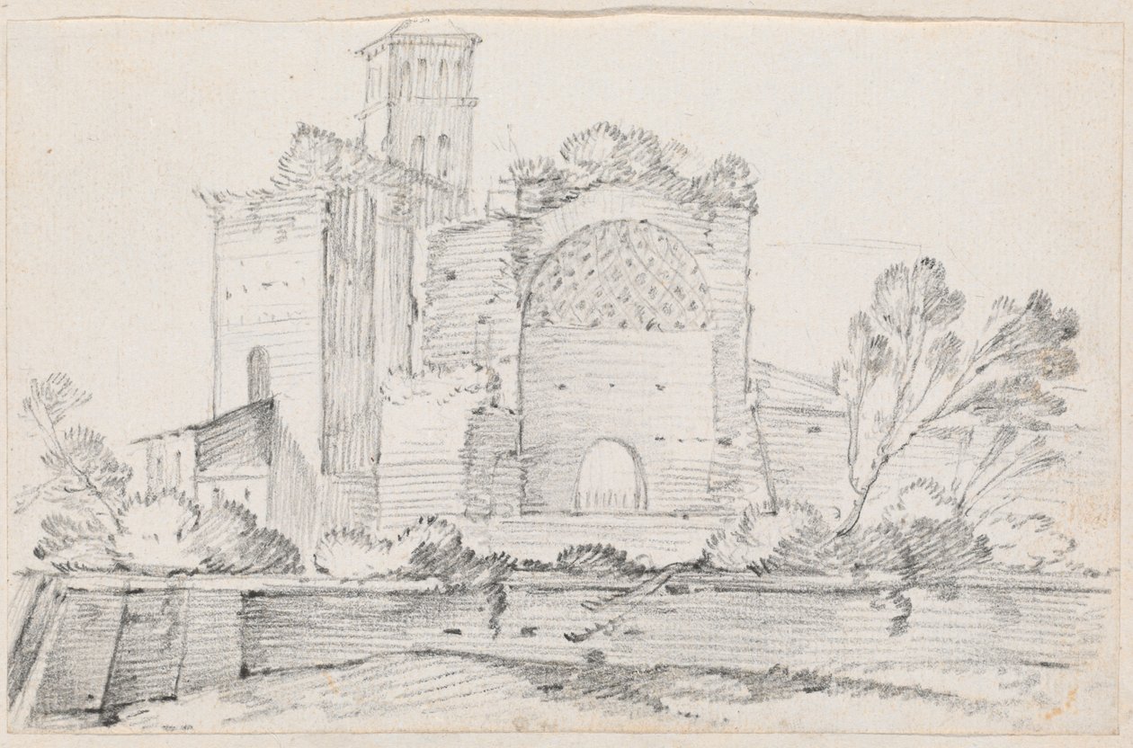 Vénusz templomának romjai és Róma a fórumon alkotó: Joseph Marie Vien