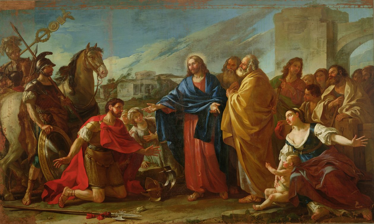 A százados Krisztus lábainál térdel, vagy: Jézus meggyógyítja a tiszt fiát, 1752 alkotó: Joseph Marie, the Elder Vien