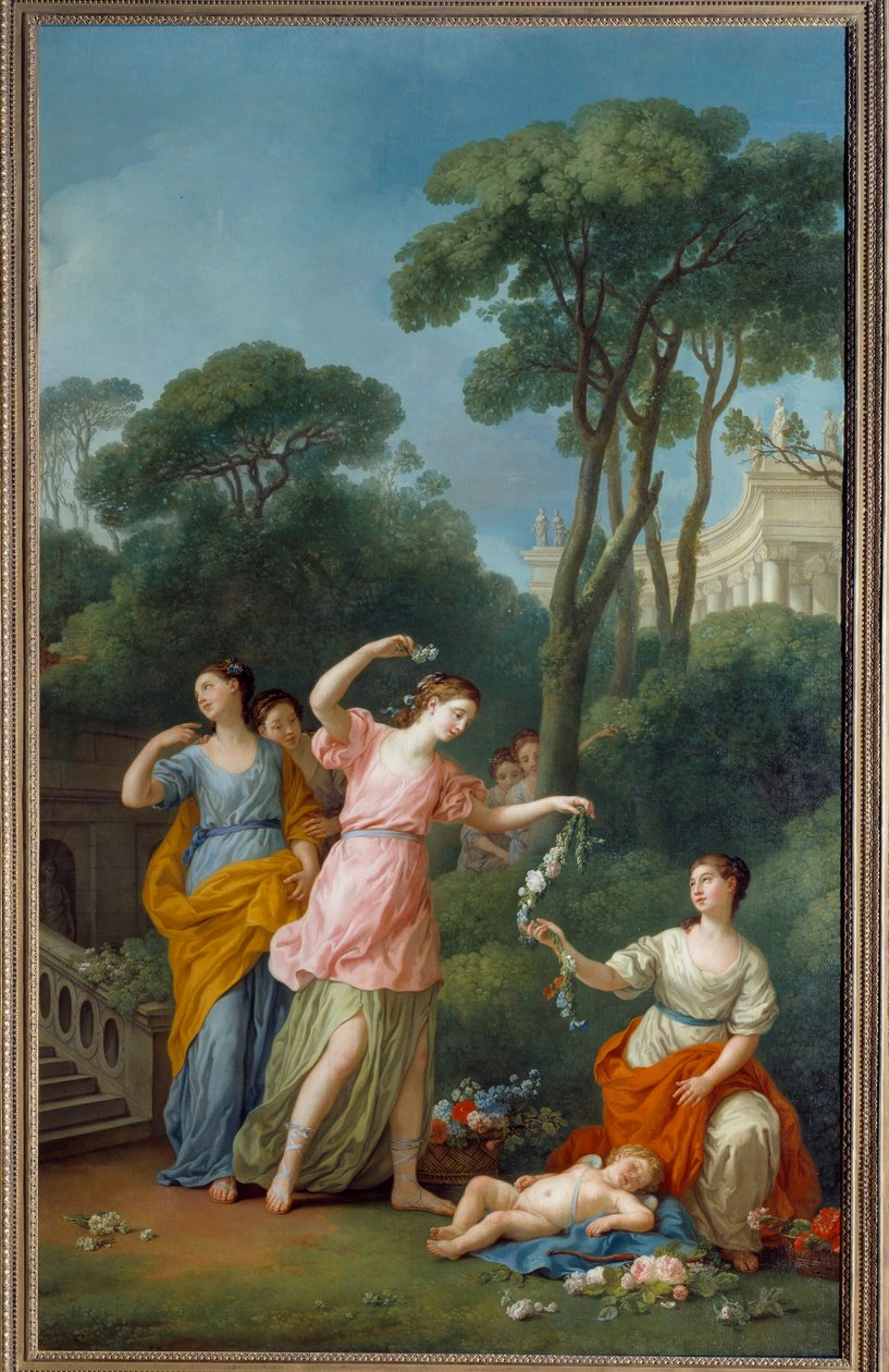 Fiatal görög nők elváló virágai alvó szerelem festménye, Joseph Marie Vien (1716-1809) 1773 V. 3,35x1,94 m alkotó: Joseph Marie, the Elder Vien