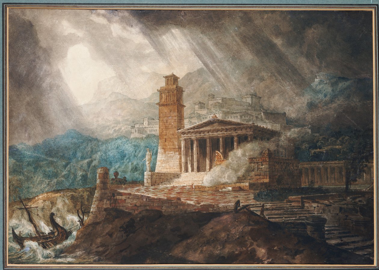 Capriccio egy római kikötőből vihar közben alkotó: Joseph Michael Gandy