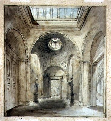 Sir Francis Chantrey szoborgalériájának előszobája a 30 Belgrave Place-ben, Sir John Soane (1753-1837) terve (akvarell és ceruza papíron) alkotó: Joseph Michael Gandy