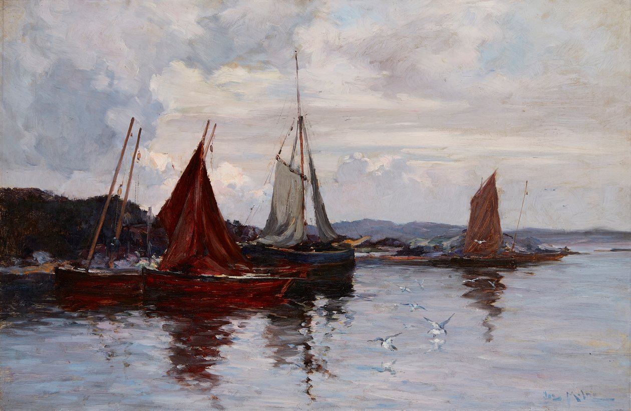 Horgászhajók a kikötőben (olaj, vászon) alkotó: Joseph Milne