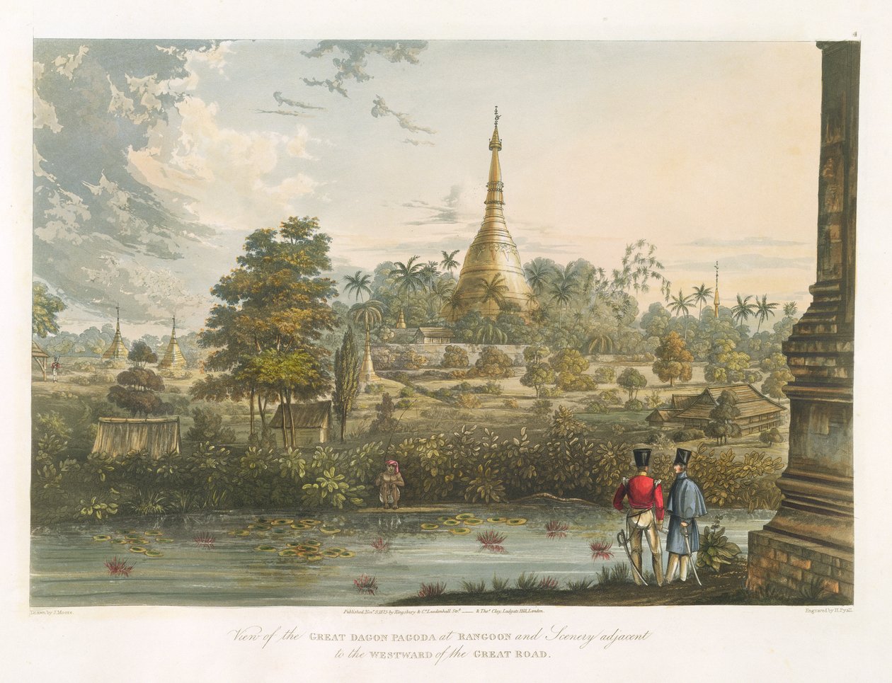 A Rangoon-i Nagy Dagon pagoda nyugati nézete, Henry Pyall (1795-1833) metszete 1825-26 alkotó: Joseph Moore