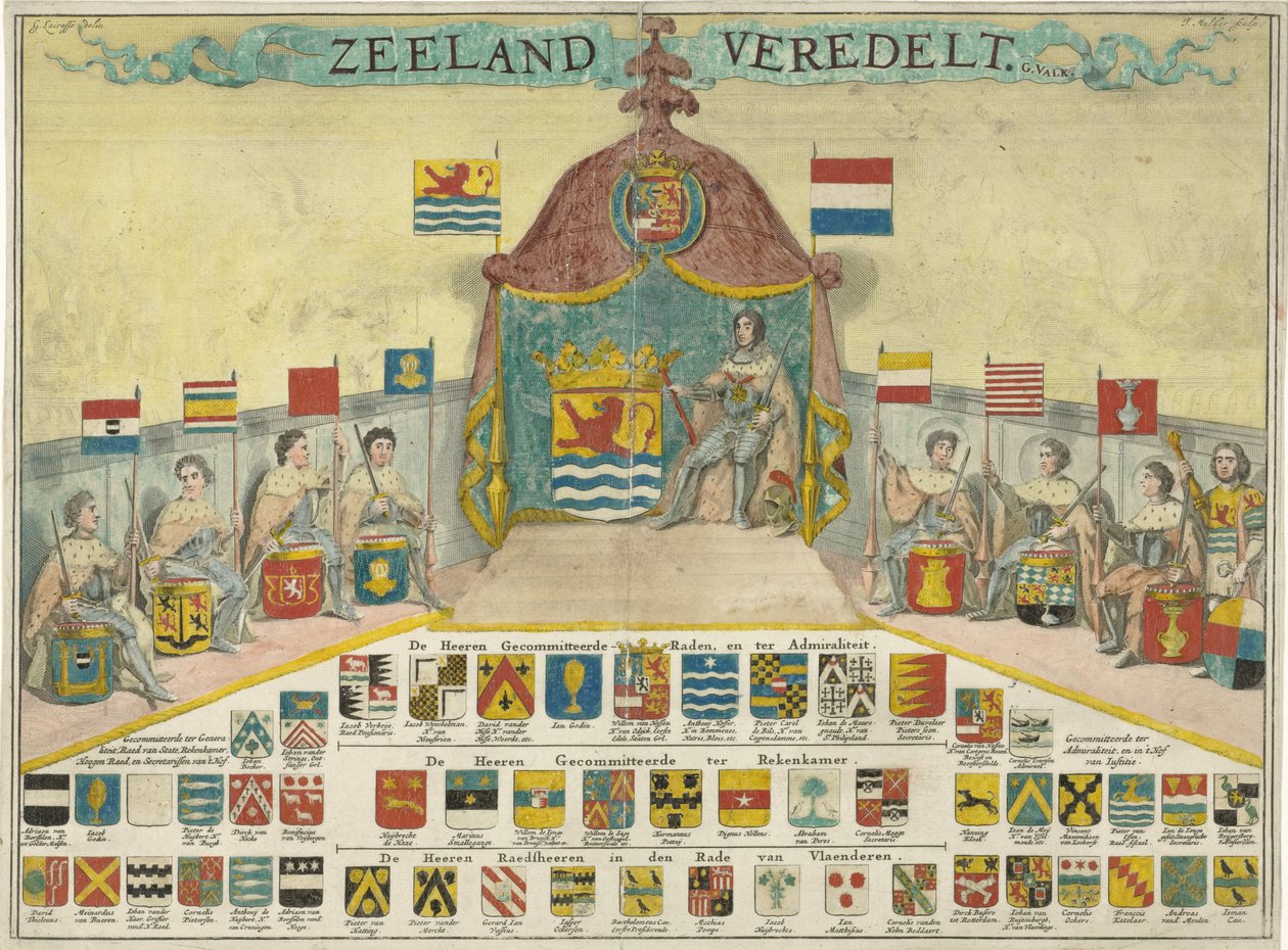 Zeeland Elkötelezett Tanácsainak és Zeeland városainak fegyverei és nevei Zeeland fajták (cím a tárgyon) alkotó: Joseph Mulder