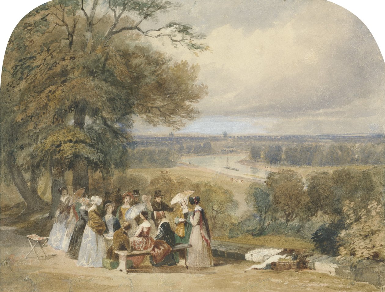 Piknik a Richmond Hillen (wc testszínnel és gumival papíron) alkotó: Joseph Murray Ince