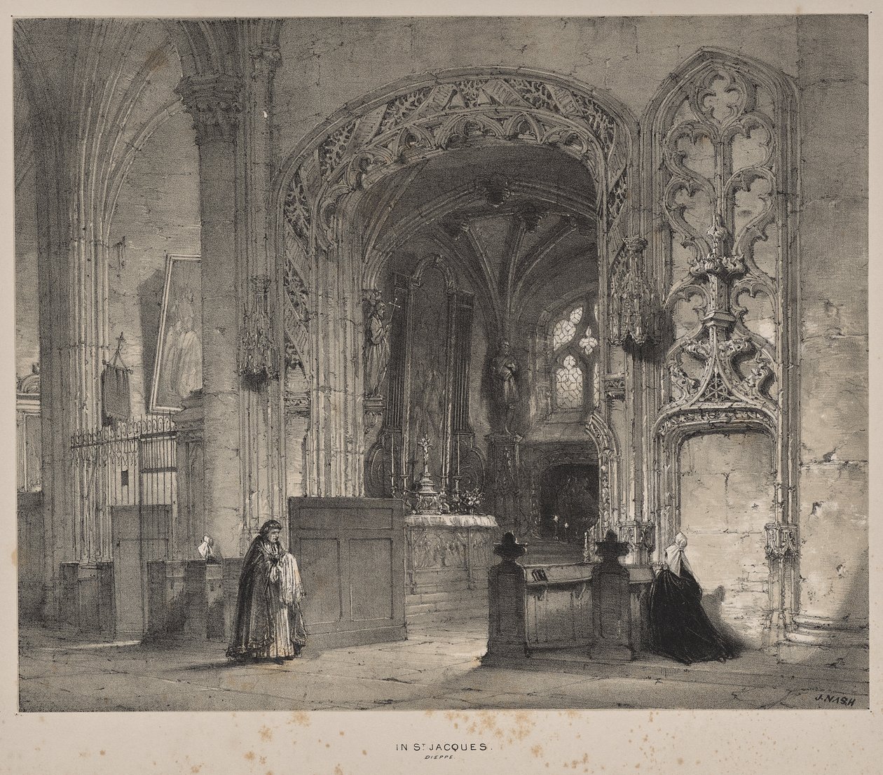 A középkori építészet: kápolna St. Jacques-ban, Dieppe alkotó: Joseph Nash