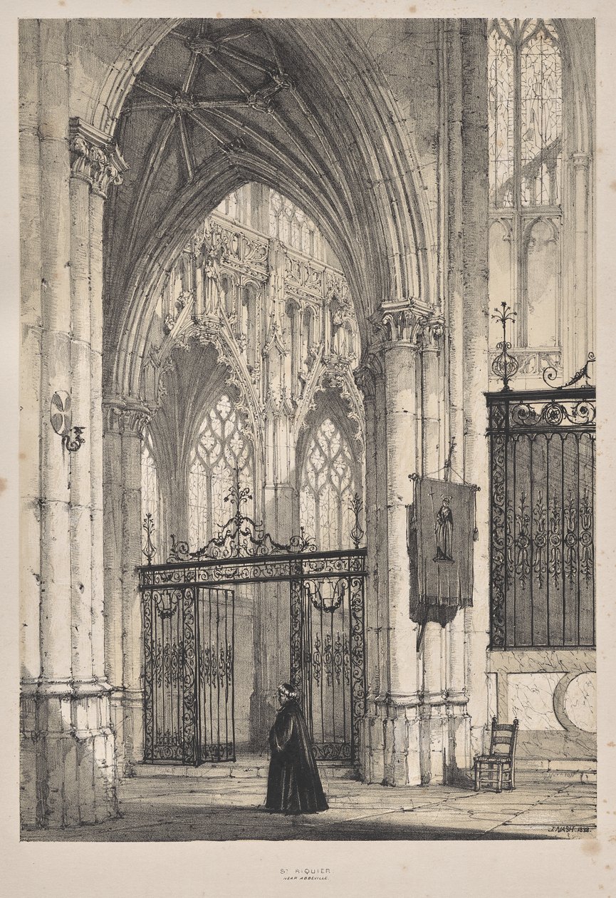 A középkori építészet: St. Riquier templom, Abbeville közelében alkotó: Joseph Nash