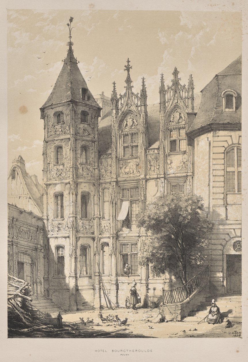A középkori építészet: Hotel Bourgtheroulde, Rouen alkotó: Joseph Nash