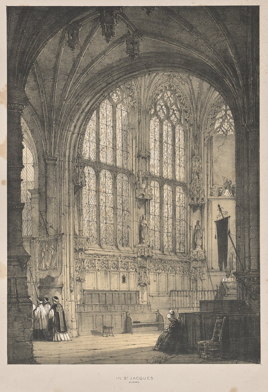 A középkori építészet: St. Jacques-ban, Dieppe-ben, East Endben, belső térben alkotó: Joseph Nash