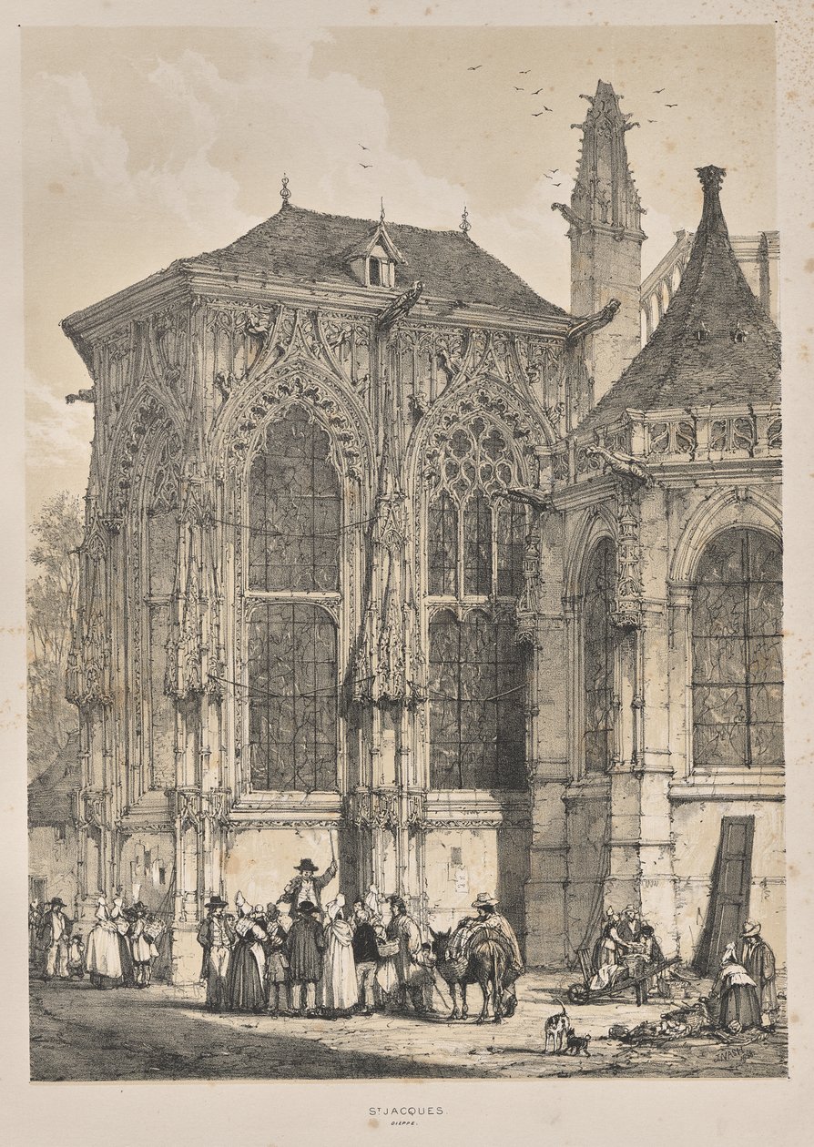 A középkori építészet: St. Jacques, Dieppe, East End, Külső alkotó: Joseph Nash