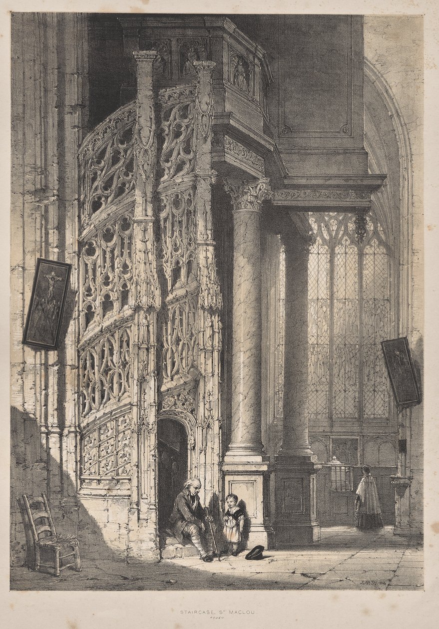 A középkori építészet: Lépcsőház, St. Maclou, Rouen alkotó: Joseph Nash