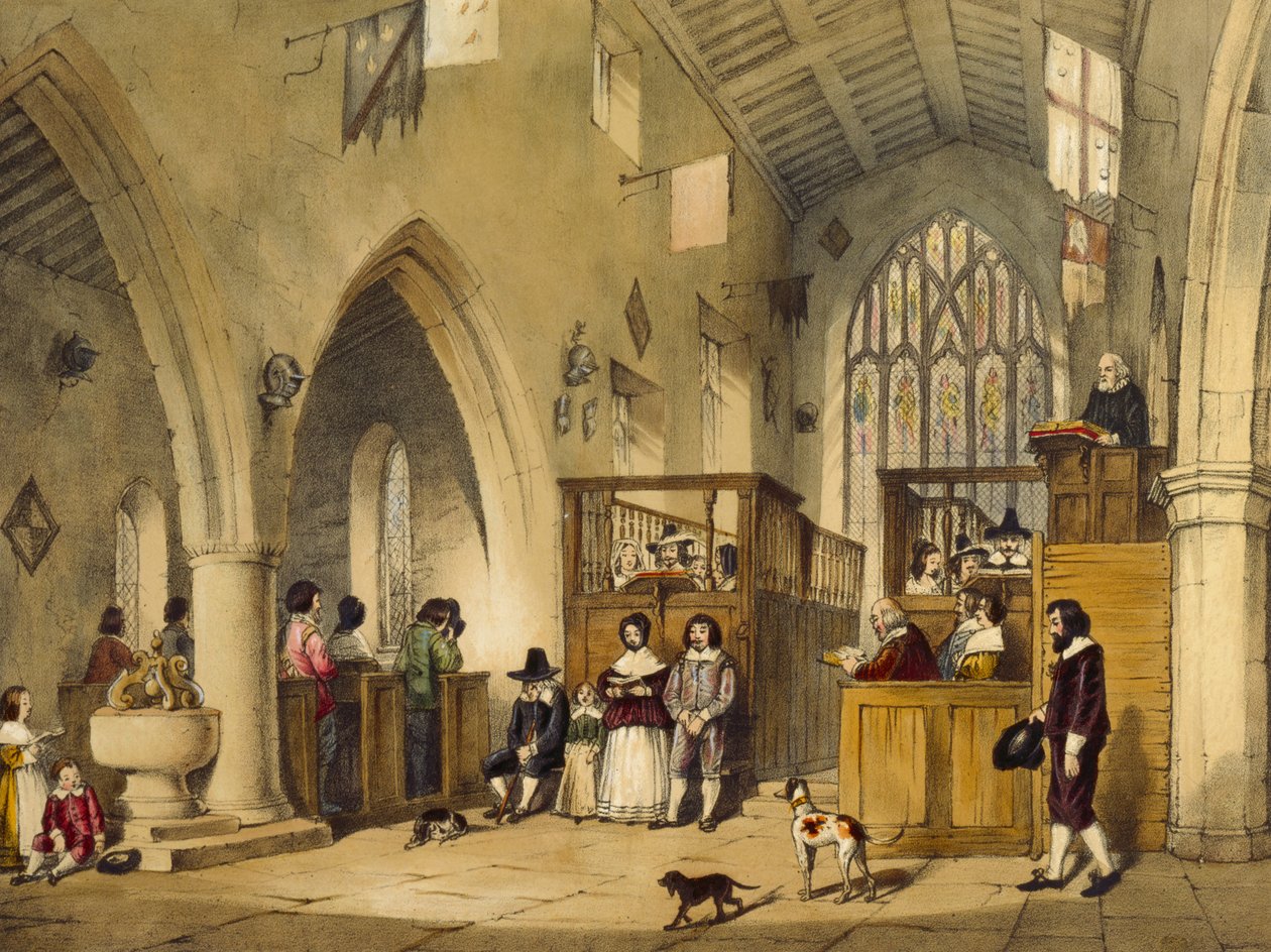 Kápolna a Haddon Hallban, Derbyshire, 1600, illusztráció a "Középkor építészete" című könyvből, 1838 alkotó: Joseph Nash