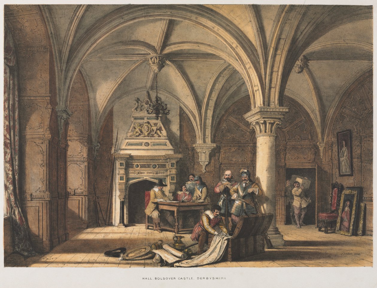 Hall, Bolsover kastély, Derbyshire, 1840. alkotó: Joseph Nash