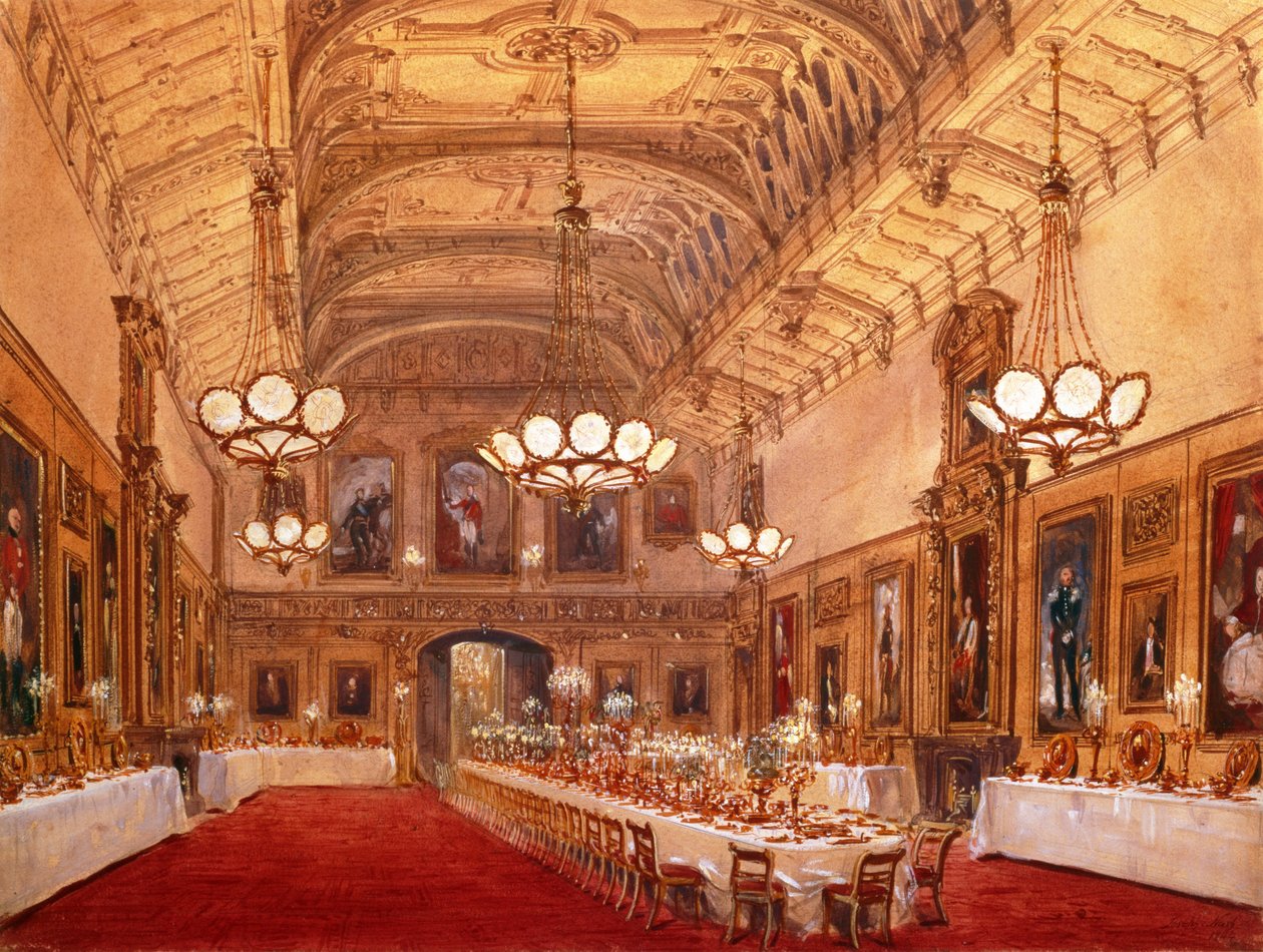 St Georges Hall, Windsori kastély, 1844 (wc) alkotó: Joseph Nash