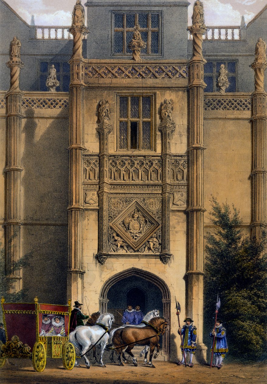 A boltív, Montacute House, Somerset, a "Architecture of the Middle Ages" című műből, 1838 alkotó: Joseph Nash