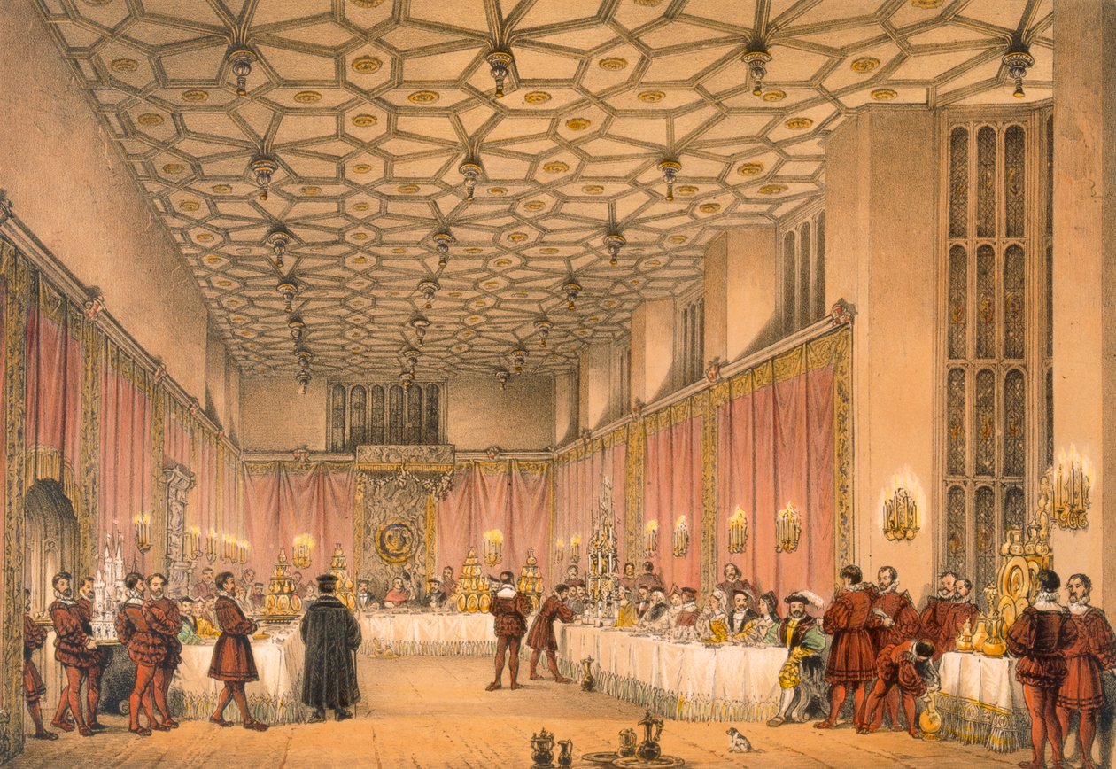 The Chamber, Hampton Court, a "Architecture of the Middle Ages" című, 1838-ban megjelent kötetből. alkotó: Joseph Nash