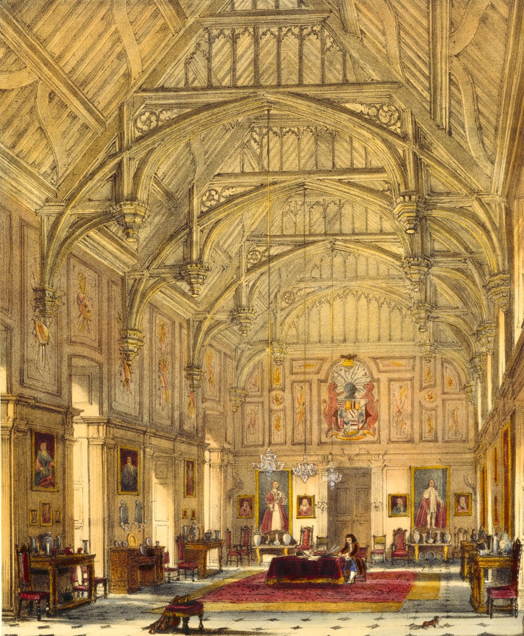 The Grand Hall, Biddington, Surrey, 1600, "A középkor építészete", 1838 alkotó: Joseph Nash
