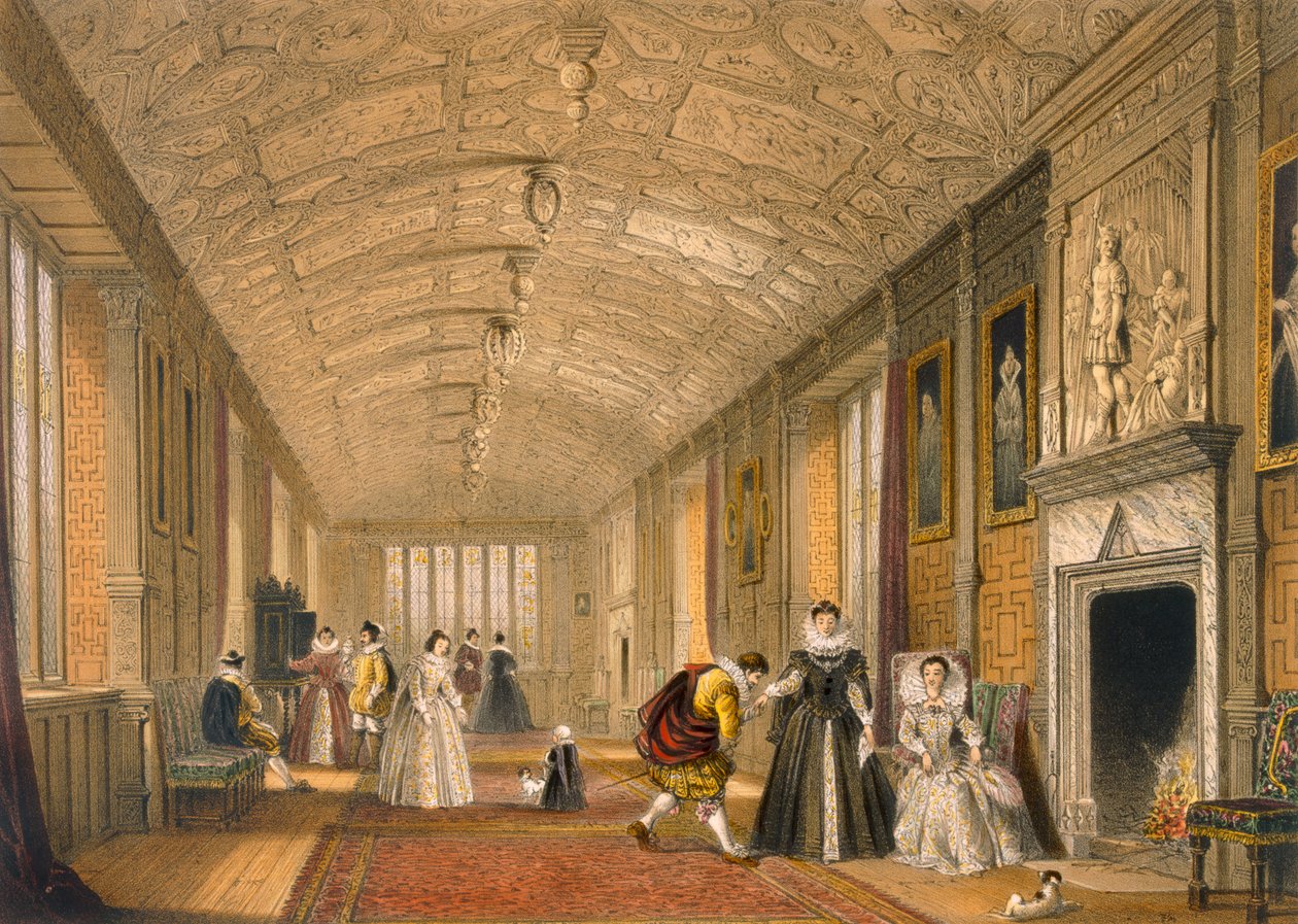 The Long Gallery at Lanhydrock, Cornwall, 1600. alkotó: Joseph Nash