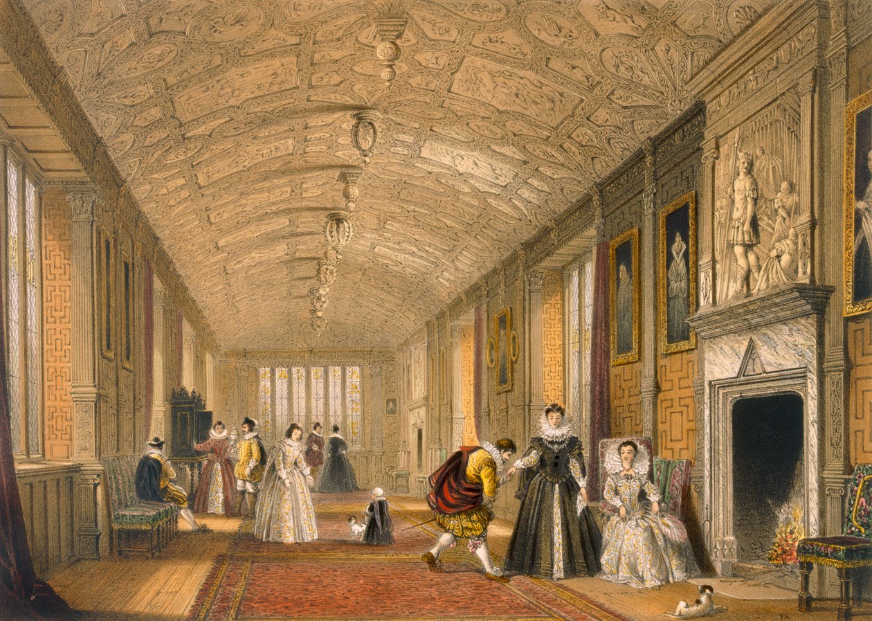 The Long Gallery at Lanhydrock, Cornwall, 1600, Architecture of the Middle Ages, megjelent 1838 alkotó: Joseph Nash