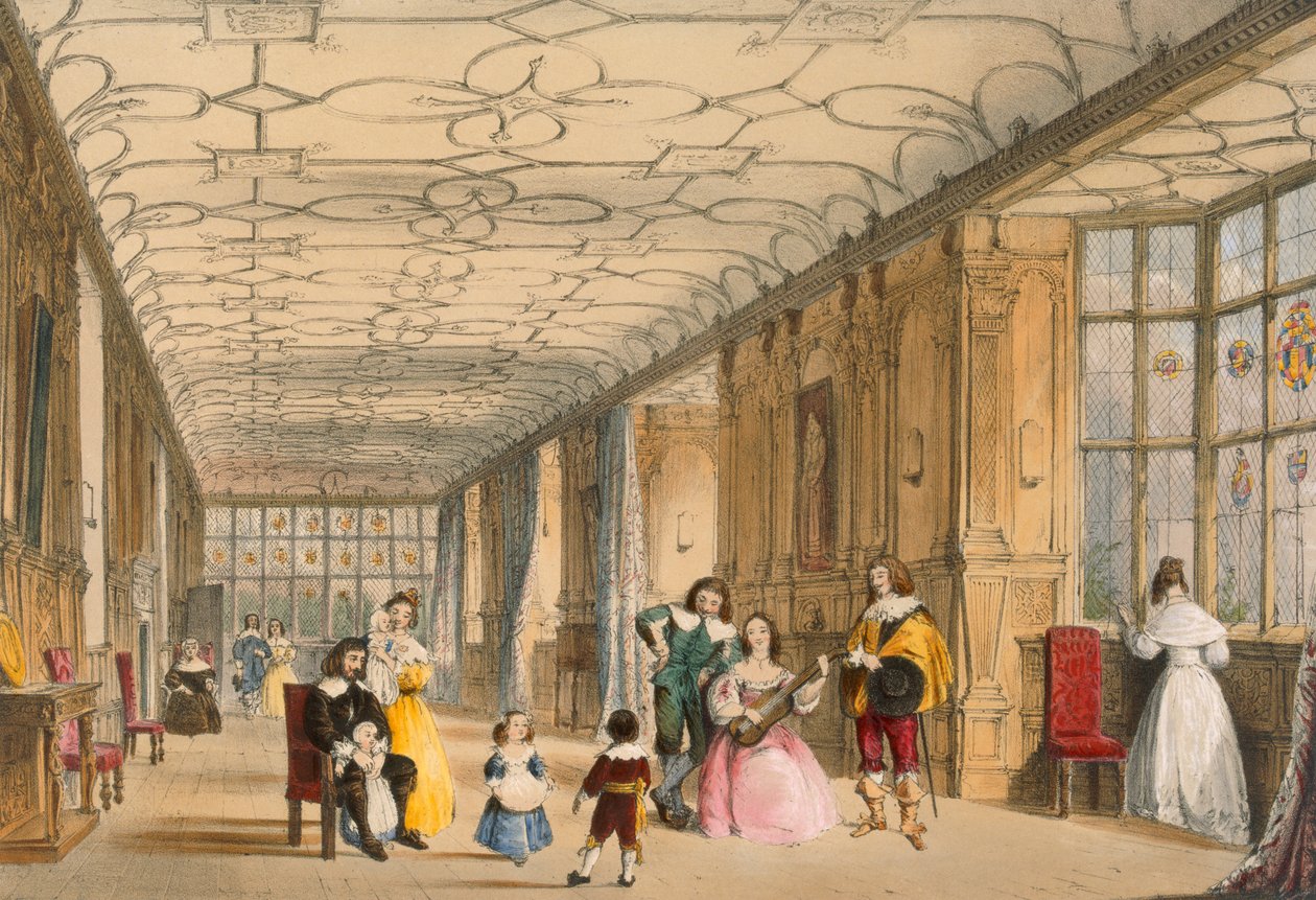Long Hall at Haddon, Derbyshire, 1600 körül, a Középkor építészetéből, 1838-ban alkotó: Joseph Nash
