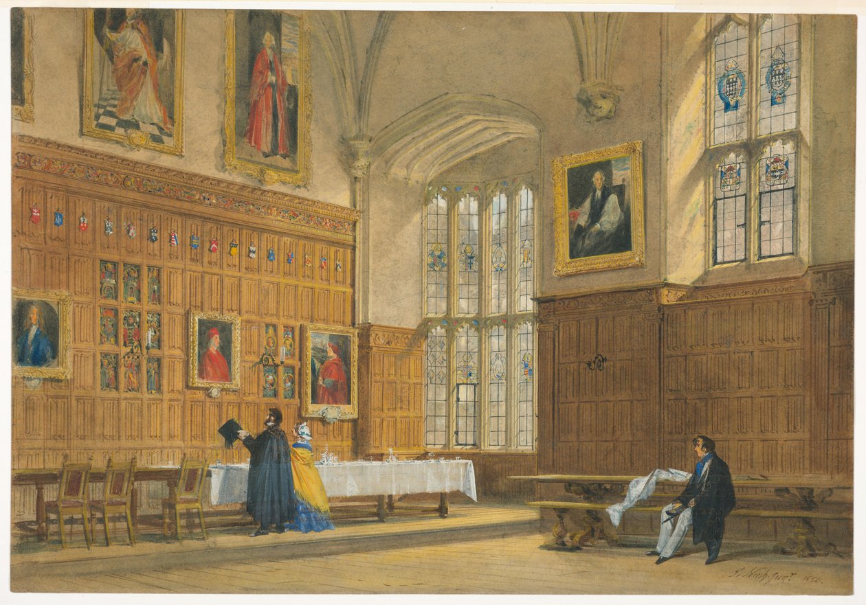 Rajz, Az oxfordi Magdalen College ebédlőjének nézete, 1856 alkotó: Joseph Nash The Elder