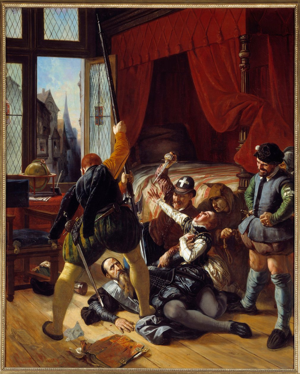Vallásháború: „” Scene de la Saint Barthelemy, Briou, Conti hercegének kormányzója elleni merénylet, 1572. 08. 24.”” Joseph Nicolas Robert Fleury (1797-1890) festménye 1833 V. 1,64x1,3 m alkotó: Joseph Nicolas Robert Fleury