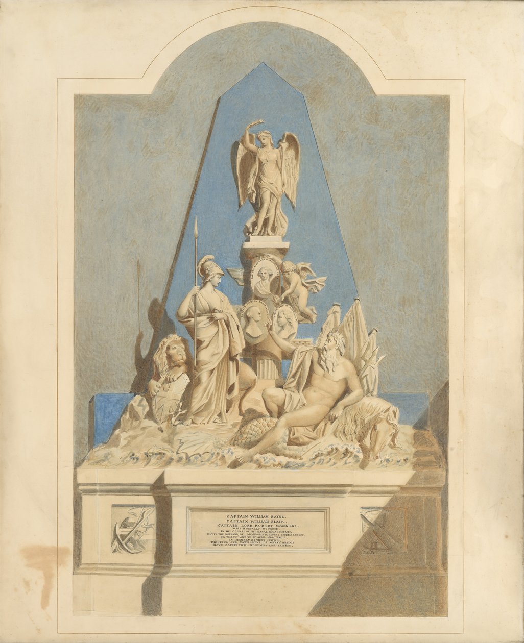 Tervezés a Három kapitány emlékműhöz, kb. 1784. alkotó: Joseph Nollekens