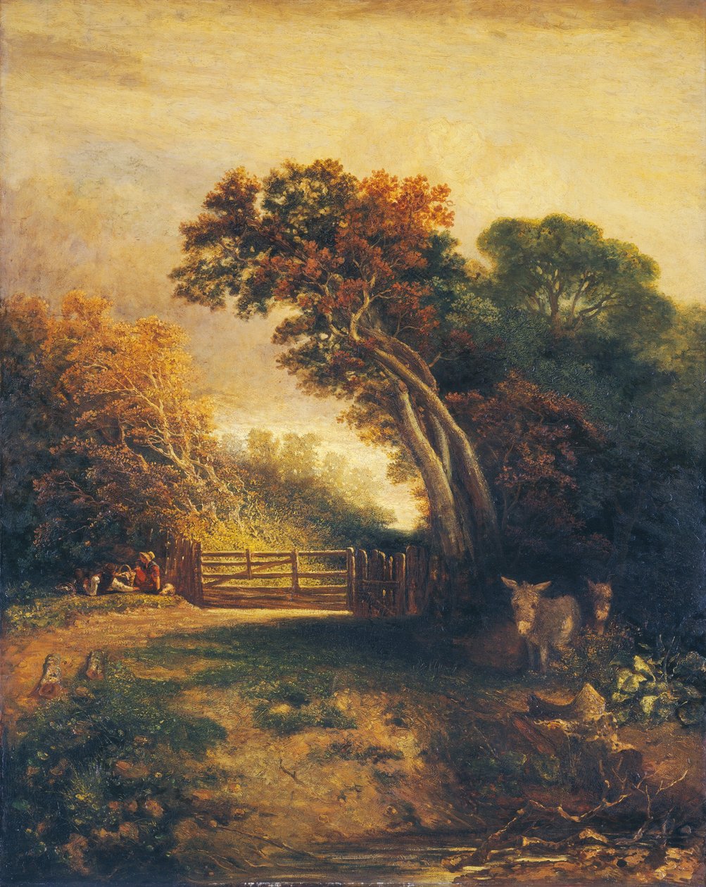 Táj piknikezőkkel és szamarakkal a kapu mellett, c. 1830-1880. alkotó: Joseph Paul