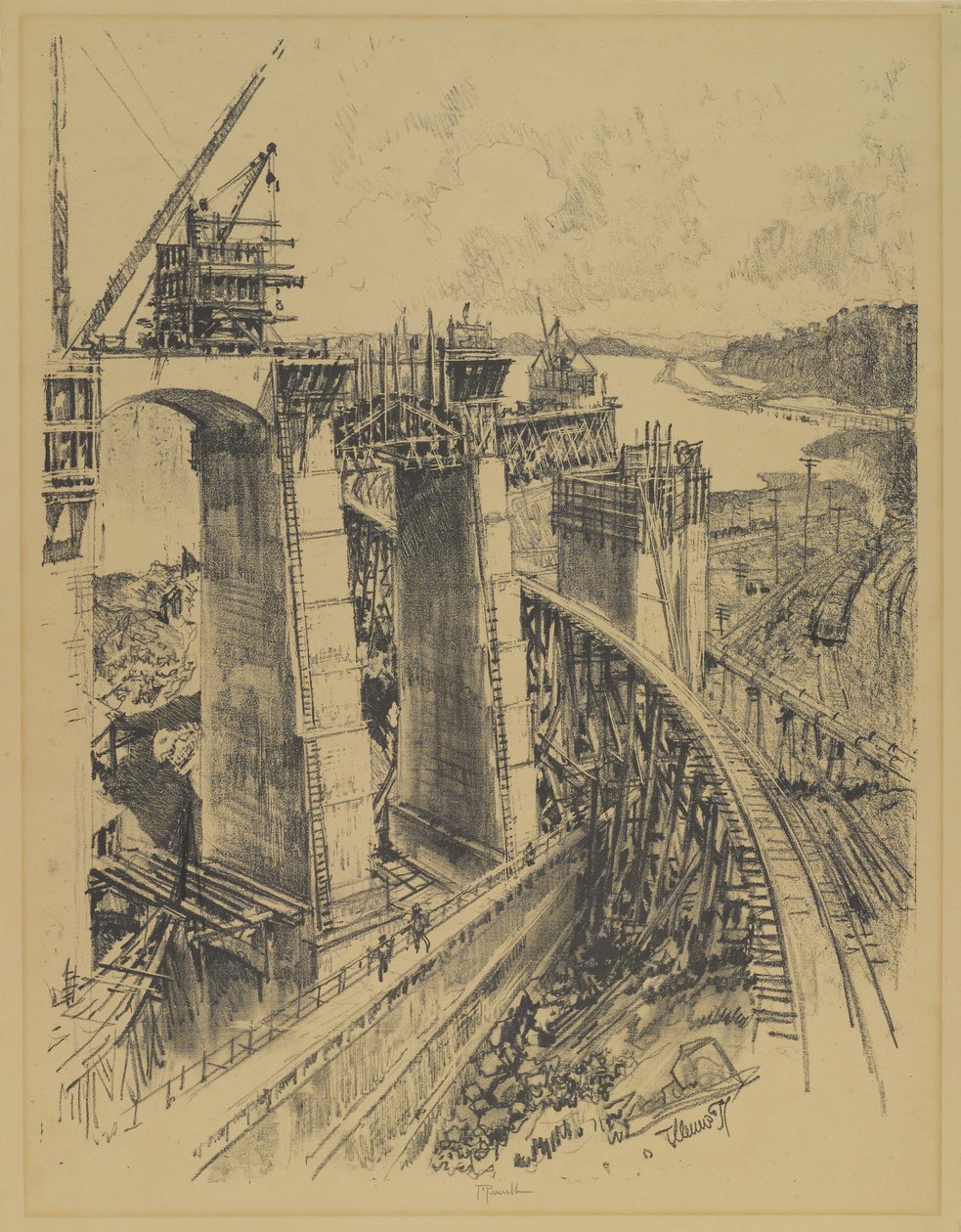A Gatun-zár megközelítései, 1912 alkotó: Joseph Pennell