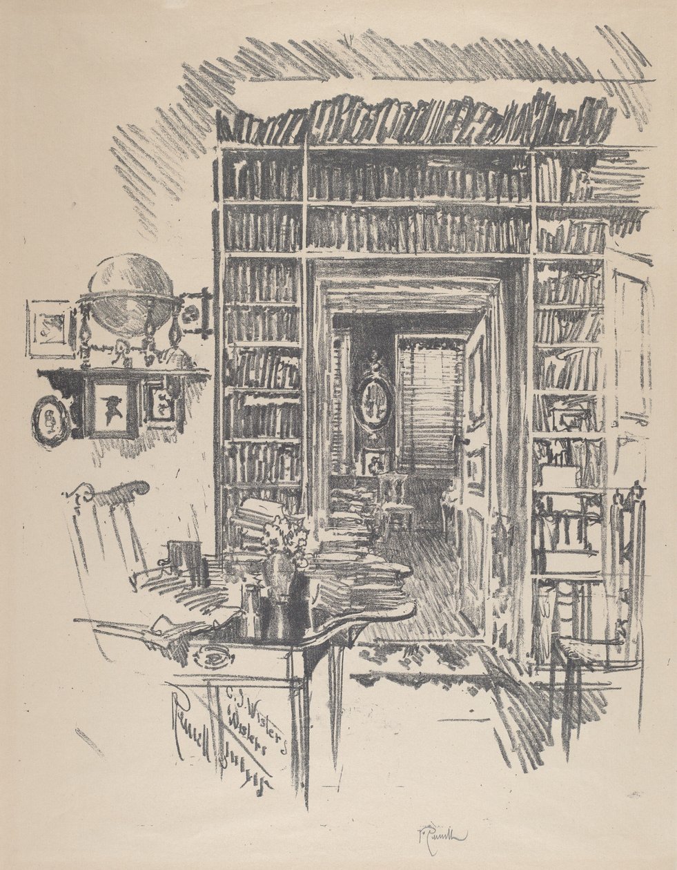 Könyves szoba Dr. Wisternél alkotó: Joseph Pennell