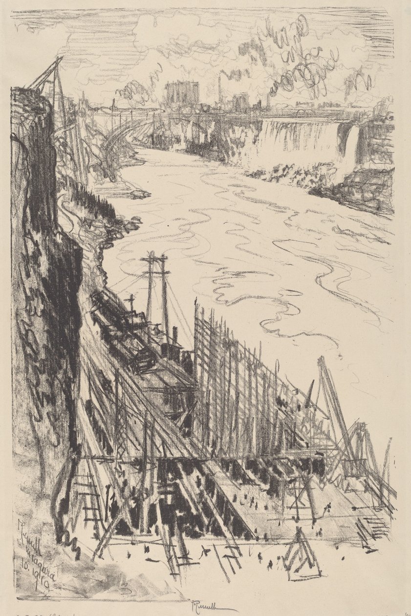 Erőmű építése, 1910. alkotó: Joseph Pennell