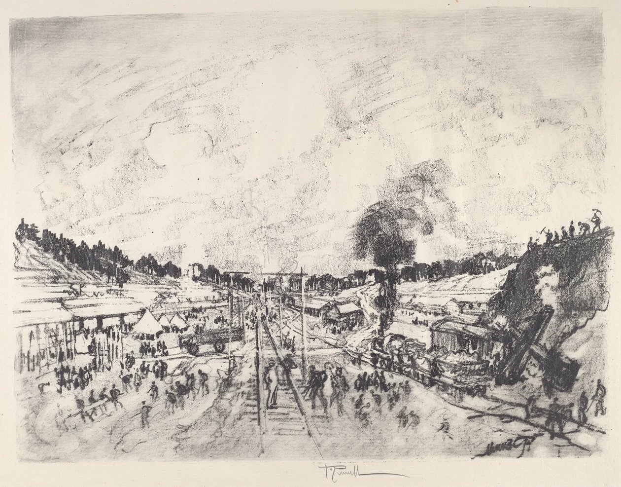 A tábor építése, 1917. alkotó: Joseph Pennell