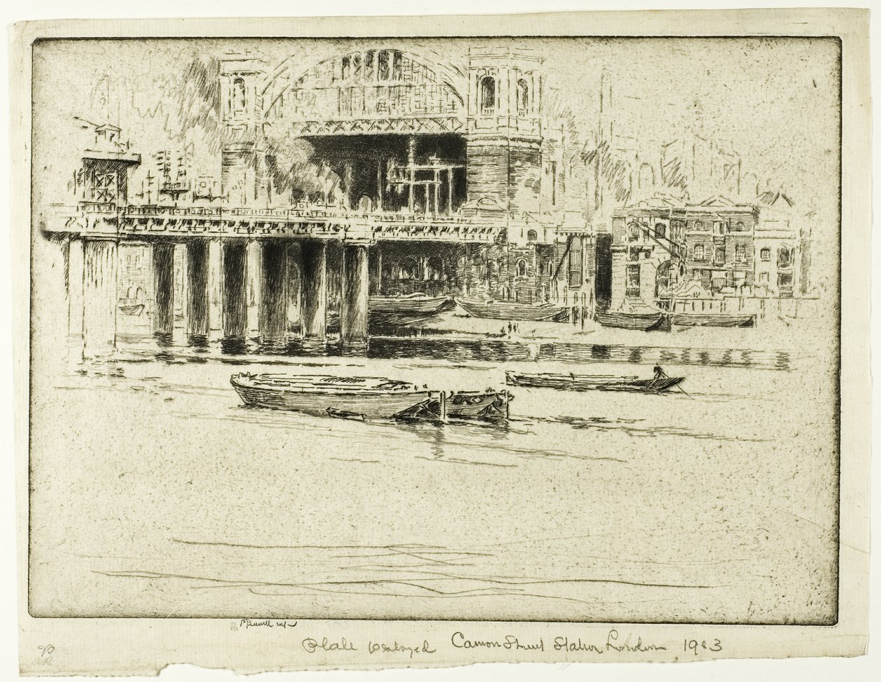 Cannon Street állomás, a folyó felől alkotó: Joseph Pennell