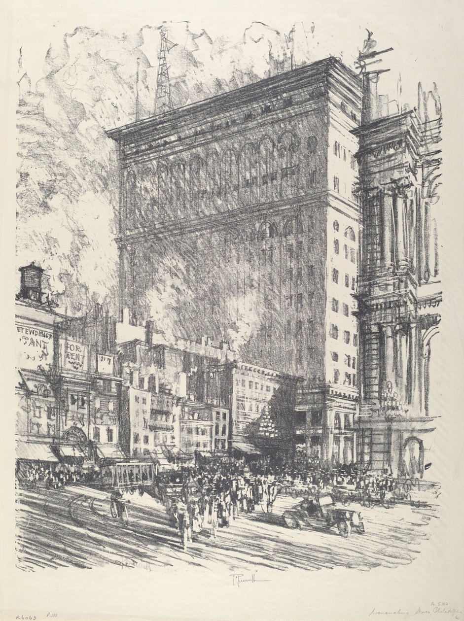 A Városháza tér és a Wanamaker épülete, 1912. alkotó: Joseph Pennell