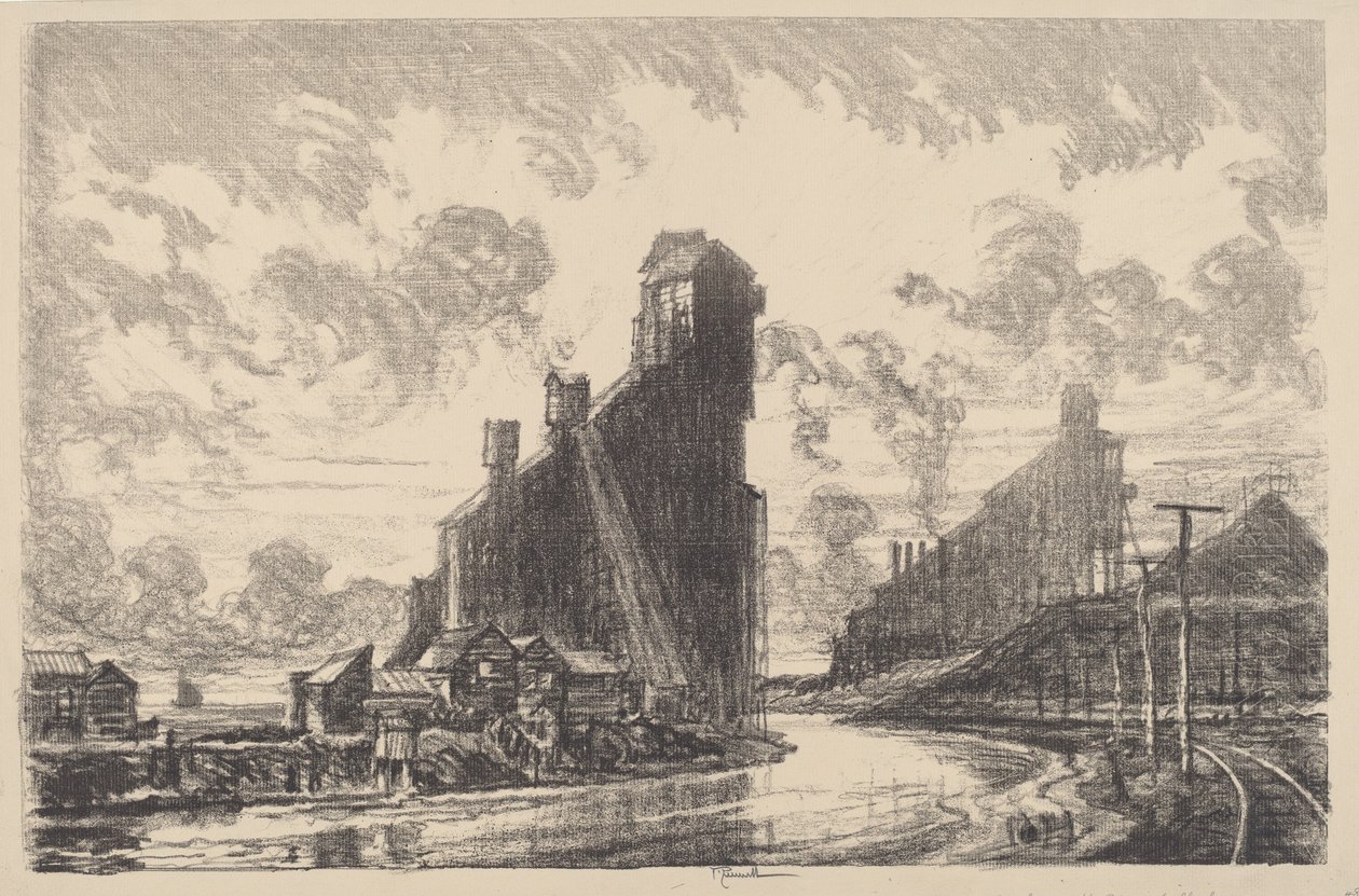 Széntörő a folyón, 1910. alkotó: Joseph Pennell