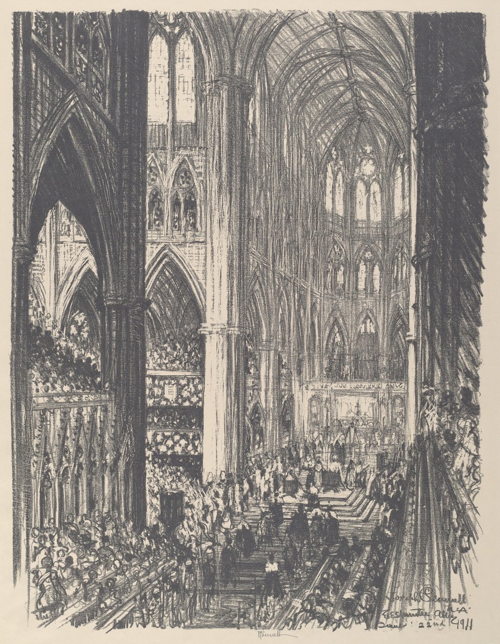 V. György király és Mária királyné koronázása a Westminster Abbeyben, 1911. alkotó: Joseph Pennell