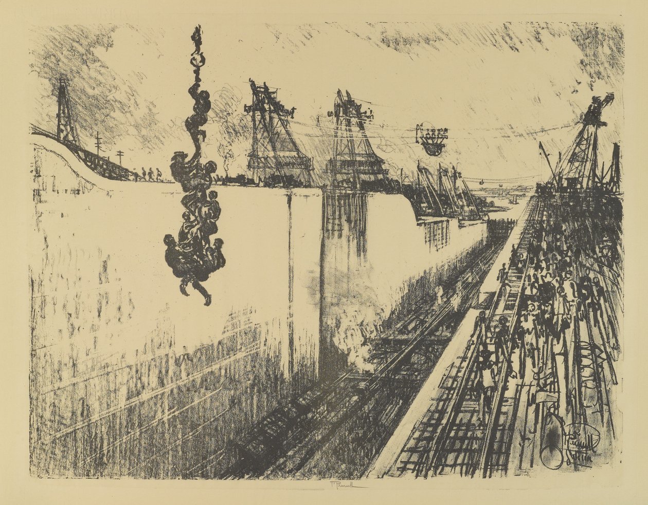 Vacsoraidő, Gatun-zár, 1912 alkotó: Joseph Pennell