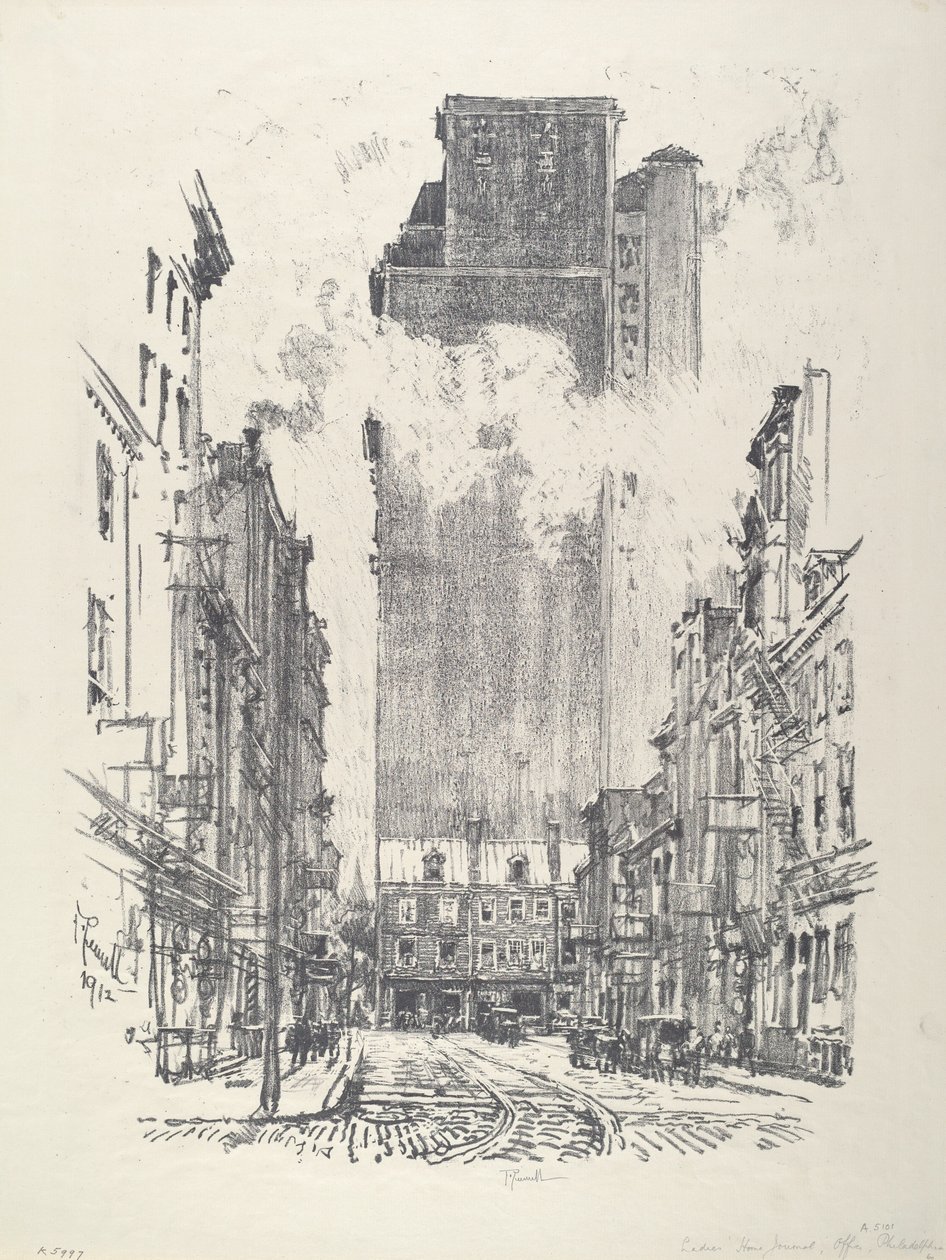 Down Sansom Street, 1912. alkotó: Joseph Pennell