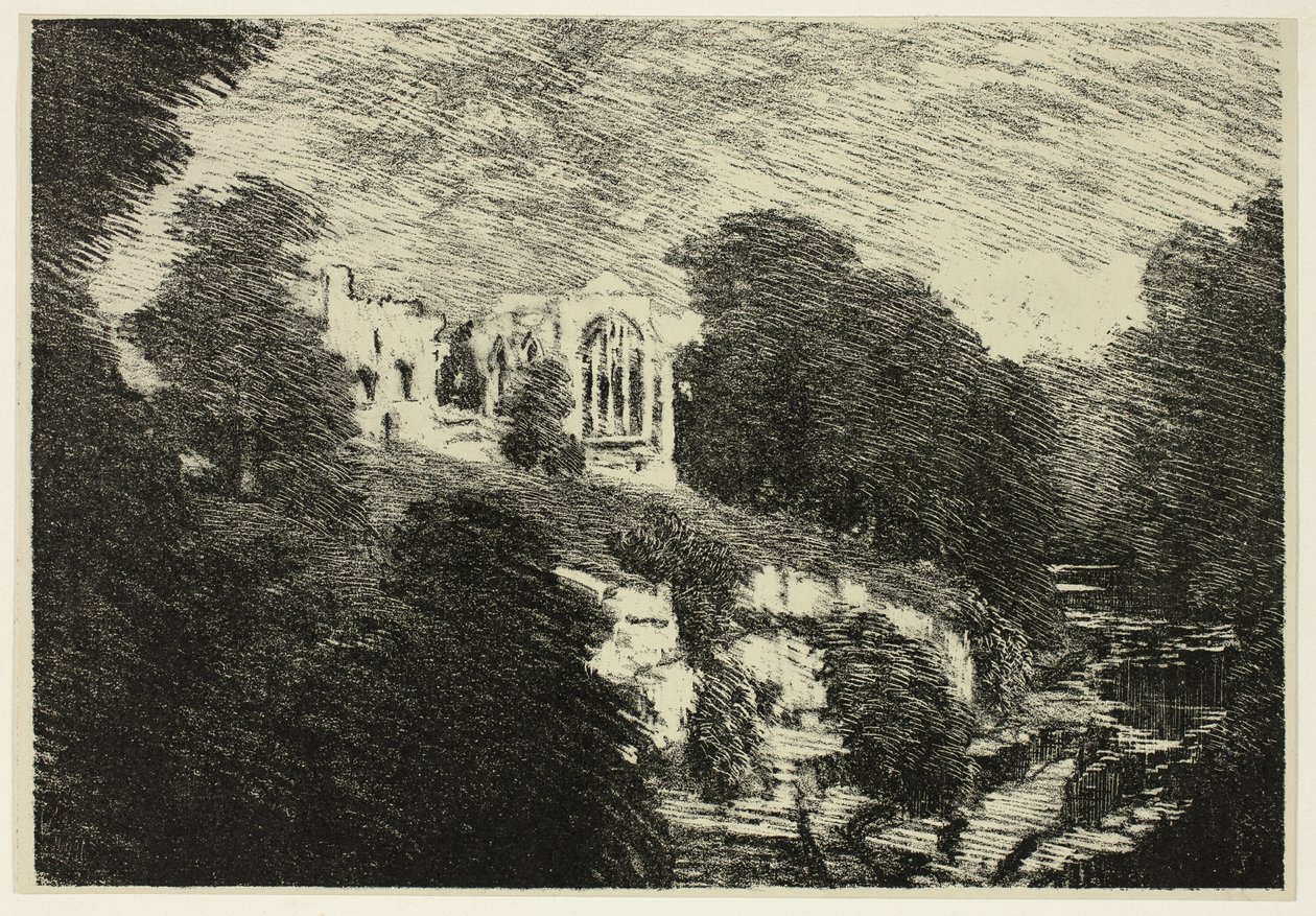 Egglestone apátság, a folyó felől alkotó: Joseph Pennell