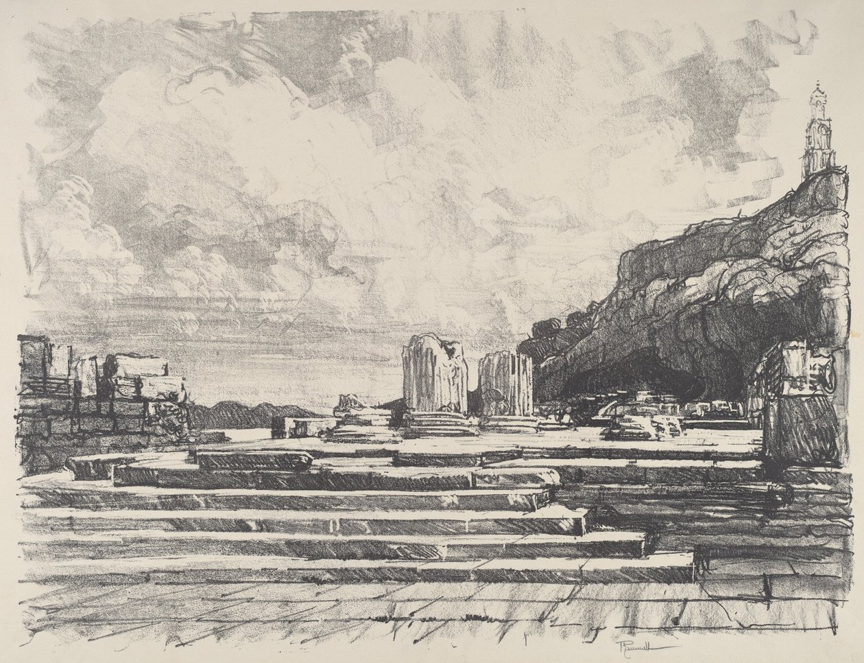 Eleusis, a templom járdája, 1913. alkotó: Joseph Pennell