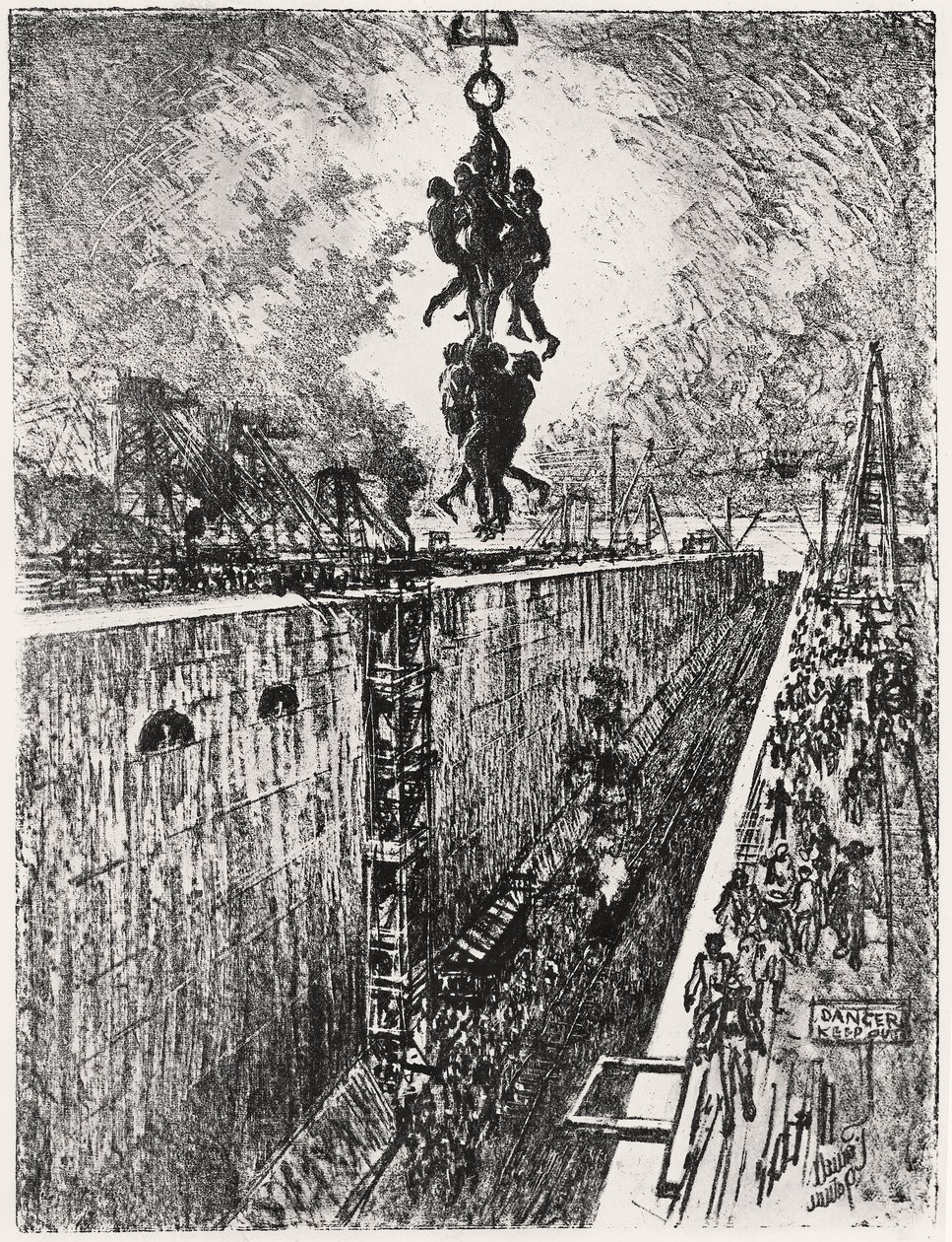 A nap vége: Gatun-zár, VII. lemez a „The Panama Canal”-ból, Joseph Pennelltől alkotó: Joseph Pennell