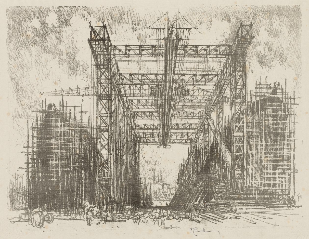 Angol háborús munka: The Gantry (A kereskedelmi hajógyár) alkotó: Joseph Pennell