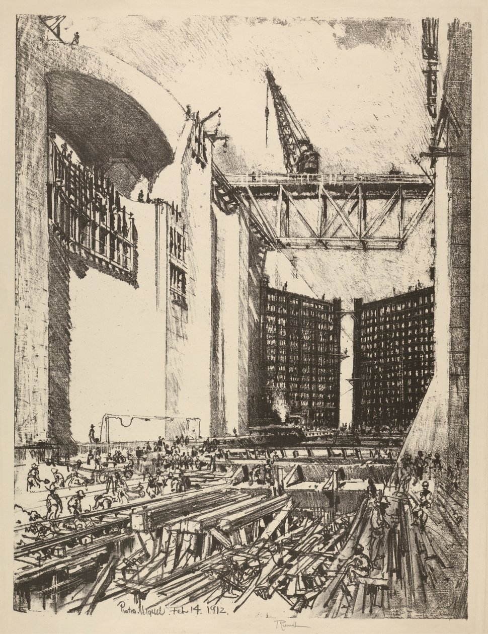 Pedro Miguel Lock padlójának lerakása alkotó: Joseph Pennell