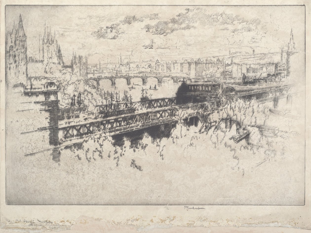 London a Charing Cross Bridge felett alkotó: Joseph Pennell