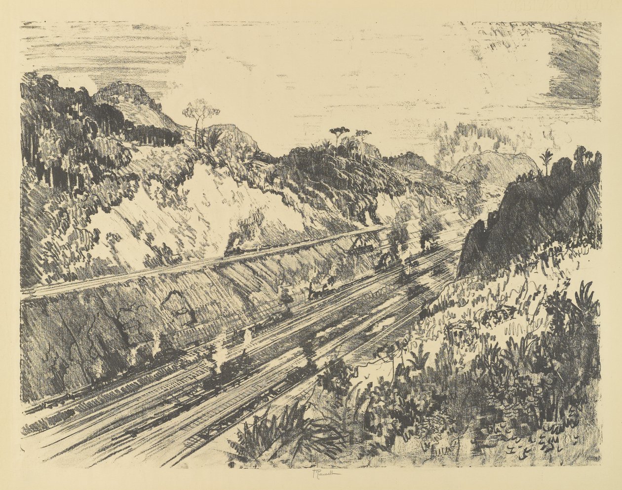 Bad Obispo vágása után kutatva alkotó: Joseph Pennell