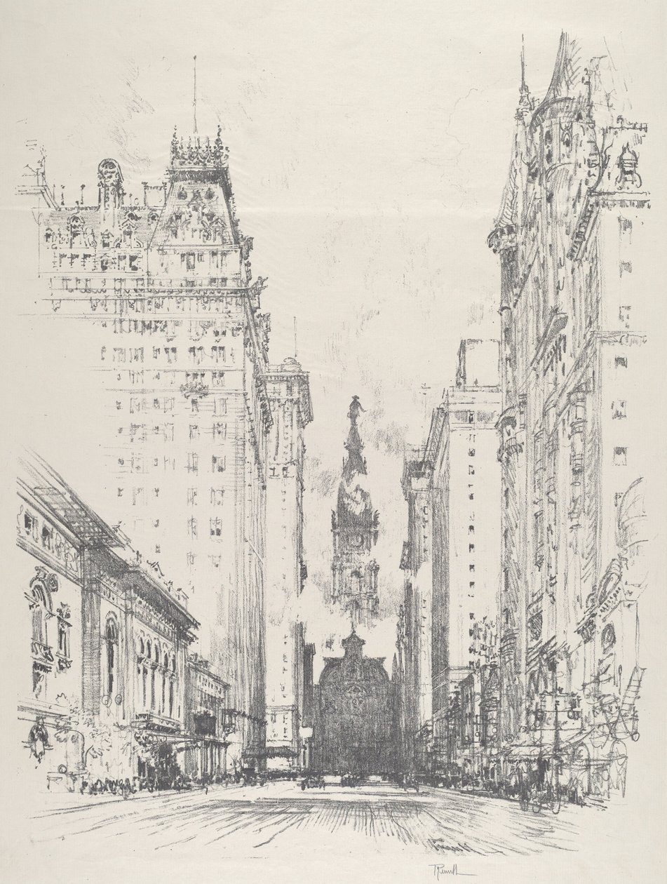 Kilátás a Broad Streetre a Spruce Street felől alkotó: Joseph Pennell