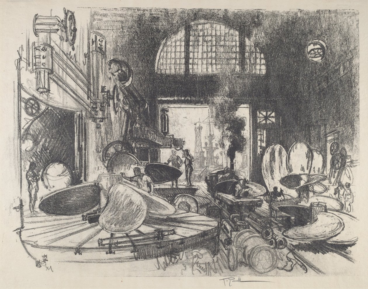 Légcsavarlapátok készítése, 1917. alkotó: Joseph Pennell