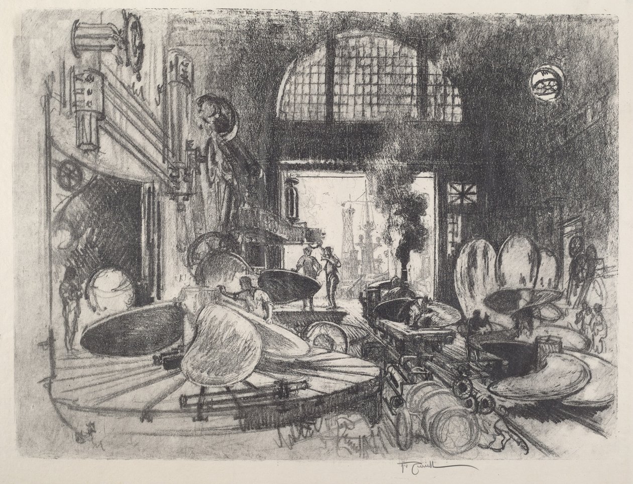 Légcsavarlapátok készítése, 1917. alkotó: Joseph Pennell