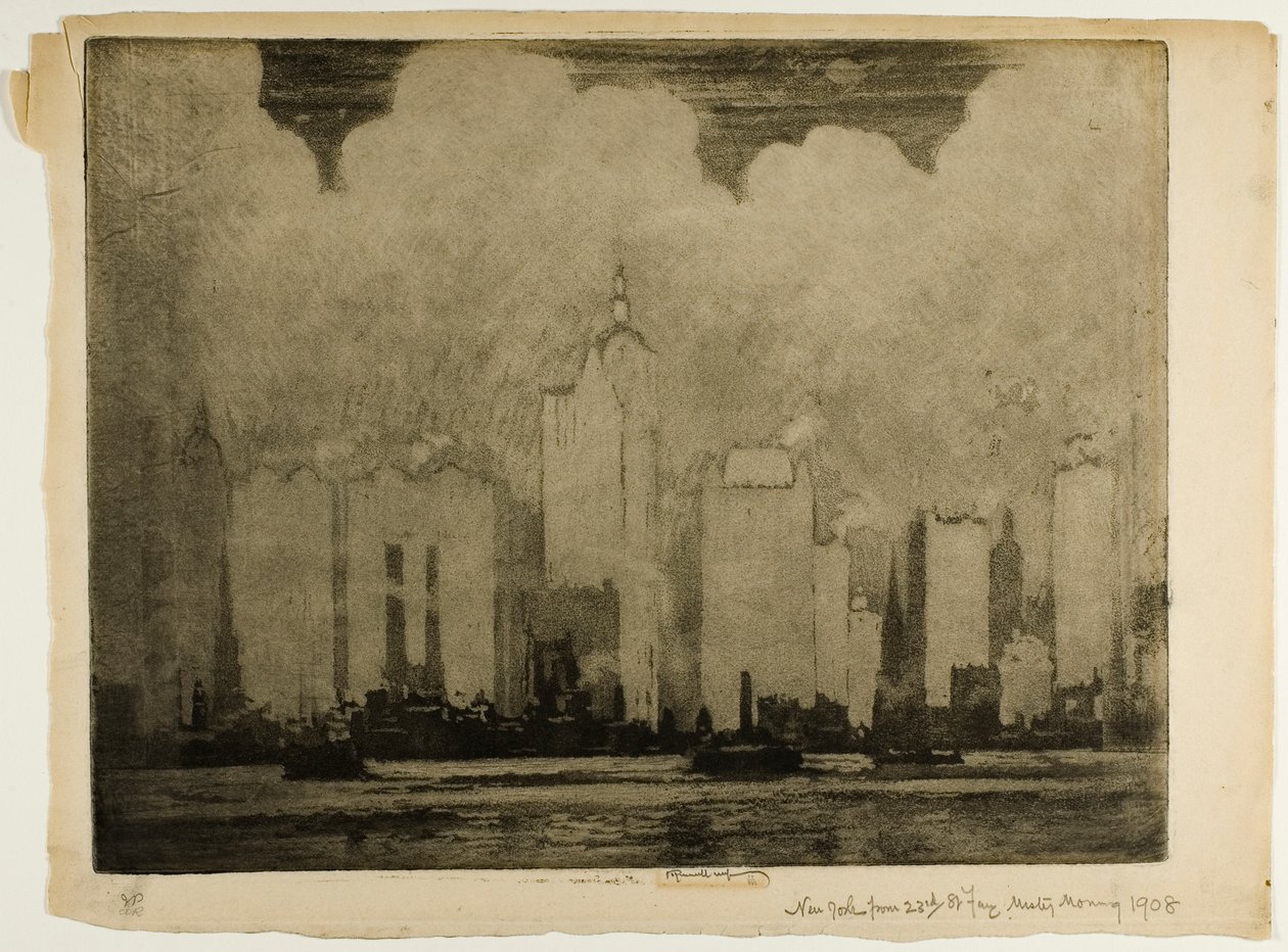 N.Y. a 23. utcai komptól - egy reggeli ködben alkotó: Joseph Pennell